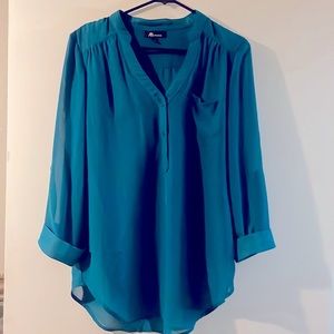 AB Studio Sheer Blue Long Sleeve Shirt Size Small